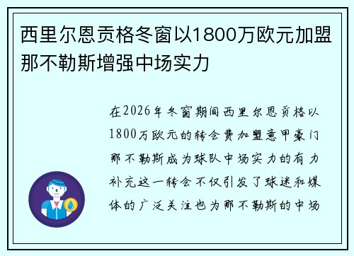 西里尔恩贡格冬窗以1800万欧元加盟那不勒斯增强中场实力